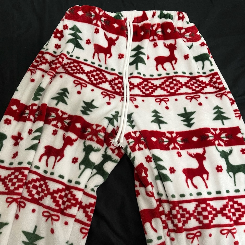 Holiday Reindeer Fleece Pajama Pants - Red & Green